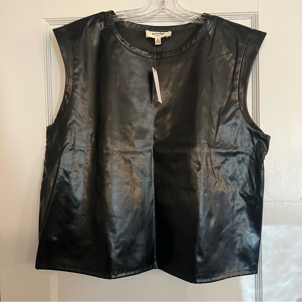 Porridge - Anthropologie Faux Leather Sleeveless Tank Top - Black LIKE NEW!